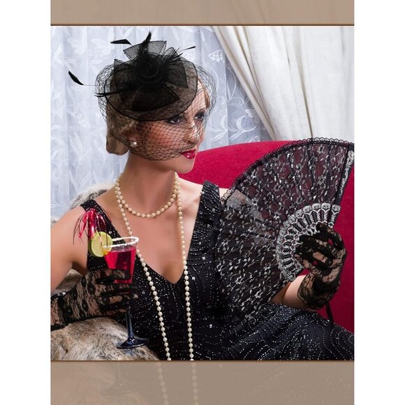 4 Pcs Tea Party Hat and Gloves Set for Women Vintage Costume Accessories main image 4
